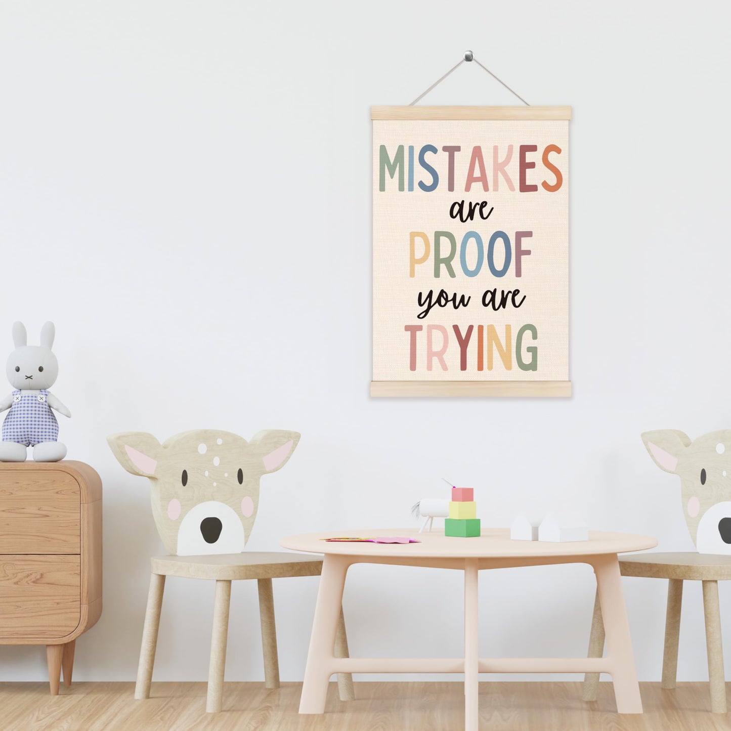 Koesus Boho Mental Health Wall Art Poster Hanger Frame 12x16 Inch, Mistakes Are Proof You Are Trying Inspirational Quotes Canvas Pictures Prints Framed Wall Decor for Classroom Therapist Office