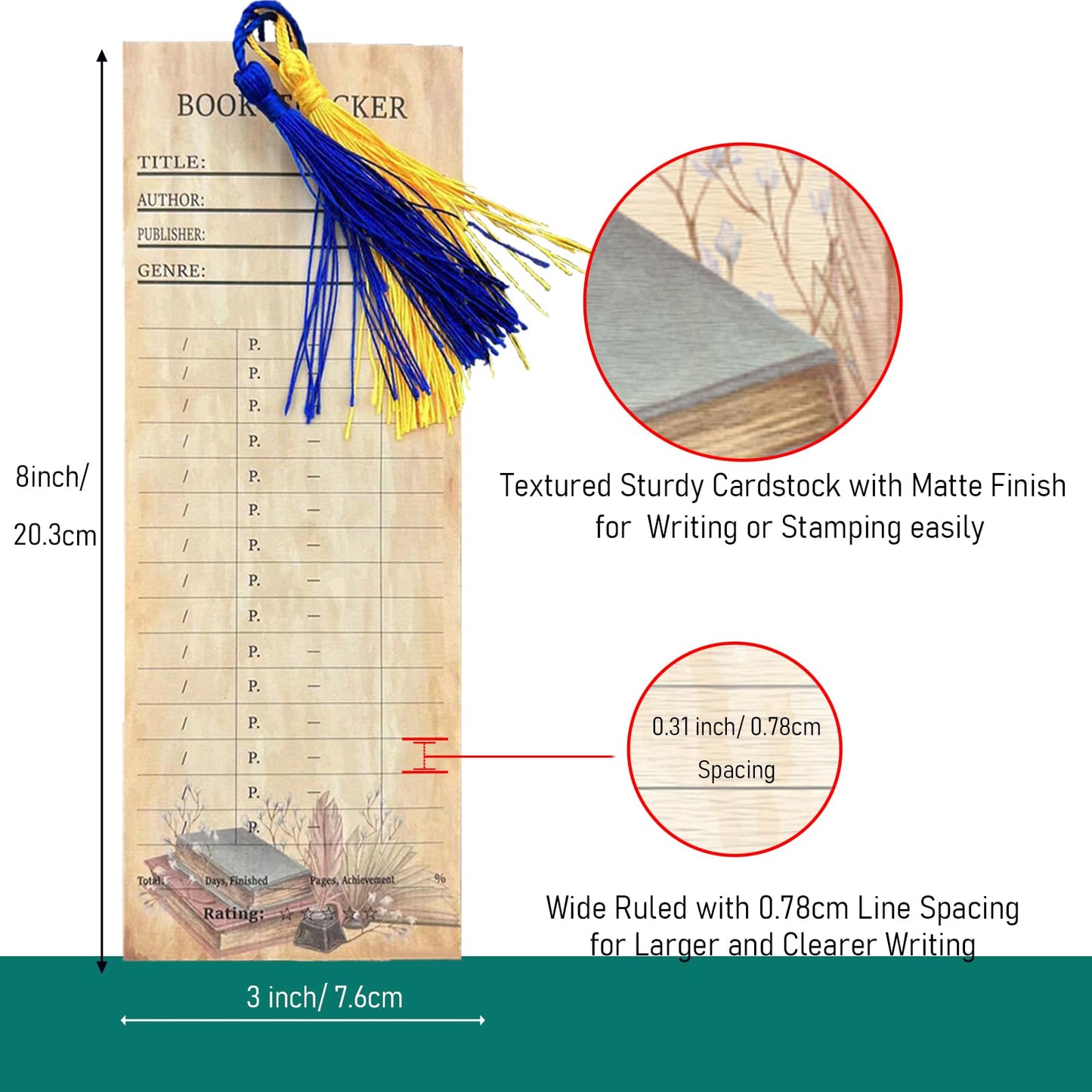 Book Tracker Bookmark Reading Log Journal 30-Day Habit Record Cardstock, 30PCS Cards with Tassel Creative Reading Accessories for Book Lover Reader Student Teacher