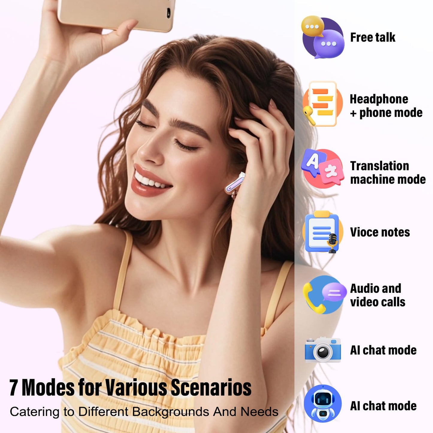 Csasan Ai Translation Earbuds Real Time, Translator Earbuds with 6 Translation Modes/164 Languages,No Subscription Required Translatior Headphones,48H Audifonos Traductores Inglés Español, Purple
