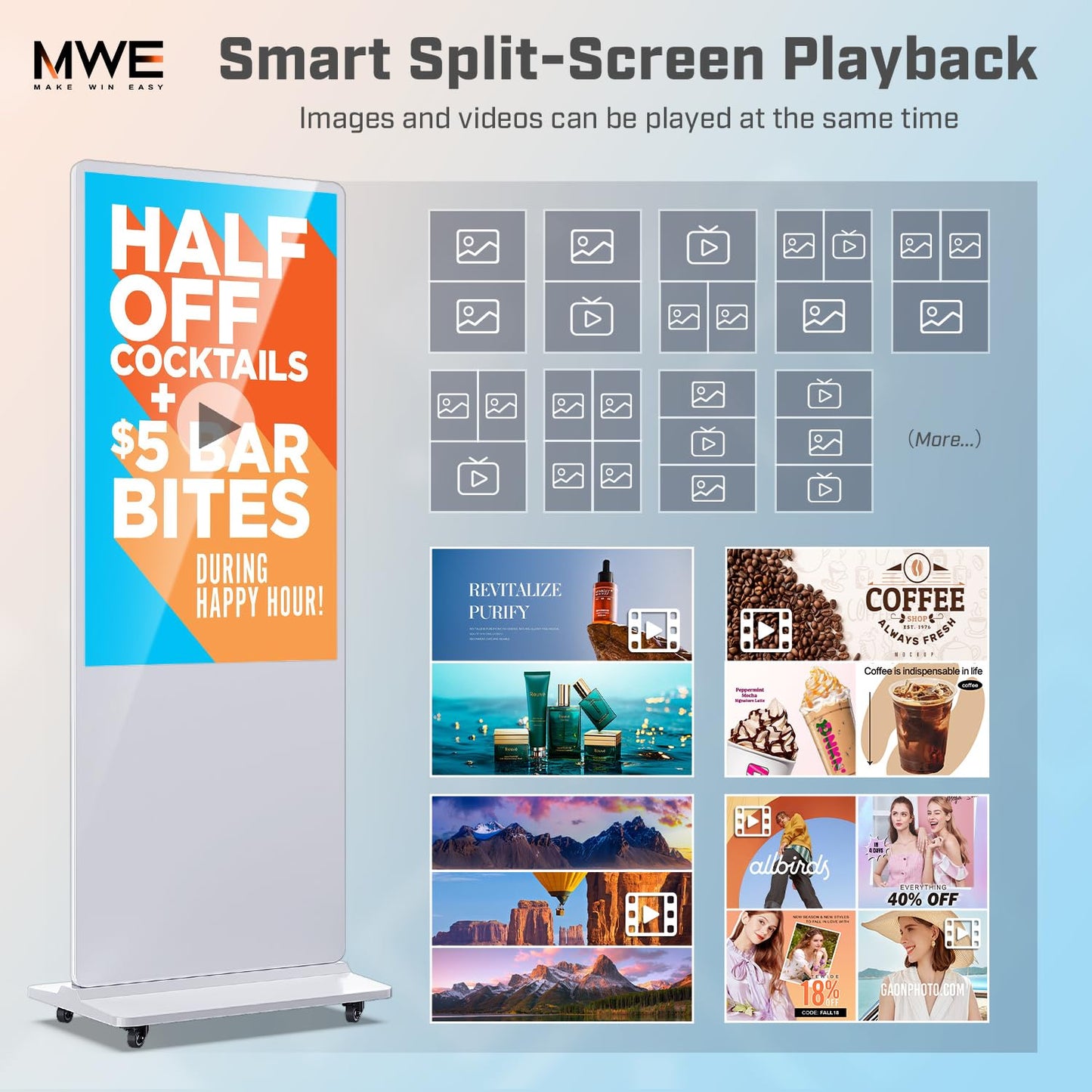 QIXZOCV MWE 49 Inch Indoor Digital Signage Touchscreen Kiosk Floor Standing Advertising Display LCD Totem Interactive Display Poster Android System with Auto Media Player-White