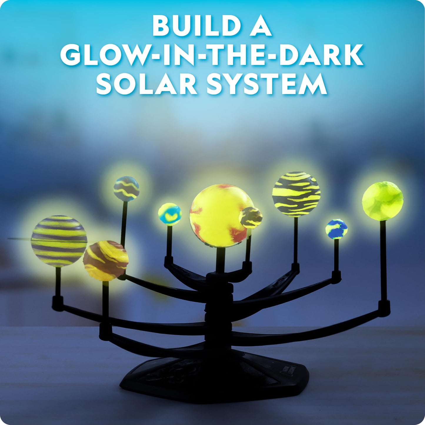National Geographic Glow-in-the-Dark Solar System Model Kit for Kids - Build & Paint a 3D Planetary Model with Movable Arms, STEM Projects for Kids Ages 8-12, Space Themed Bedroom Decor