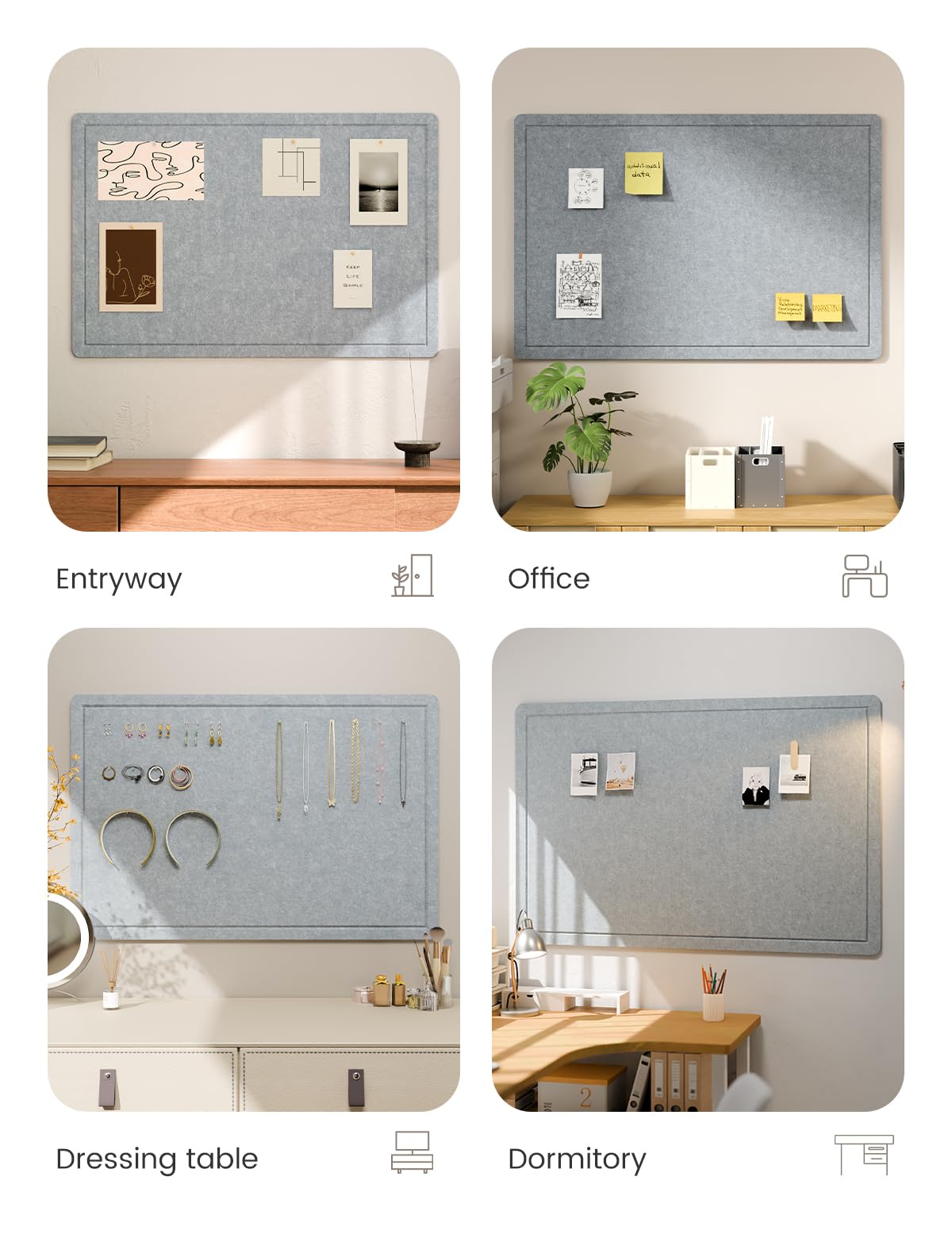Fluxynara Bulletin Board,35.4" x 23.6" Cork Board Alternative with 12 Safe Removable Adhesive Tabs, Foldable Felt Pin Board for Home Office, Classroom, Bedroom,Entryway for Walls—Blue Gray