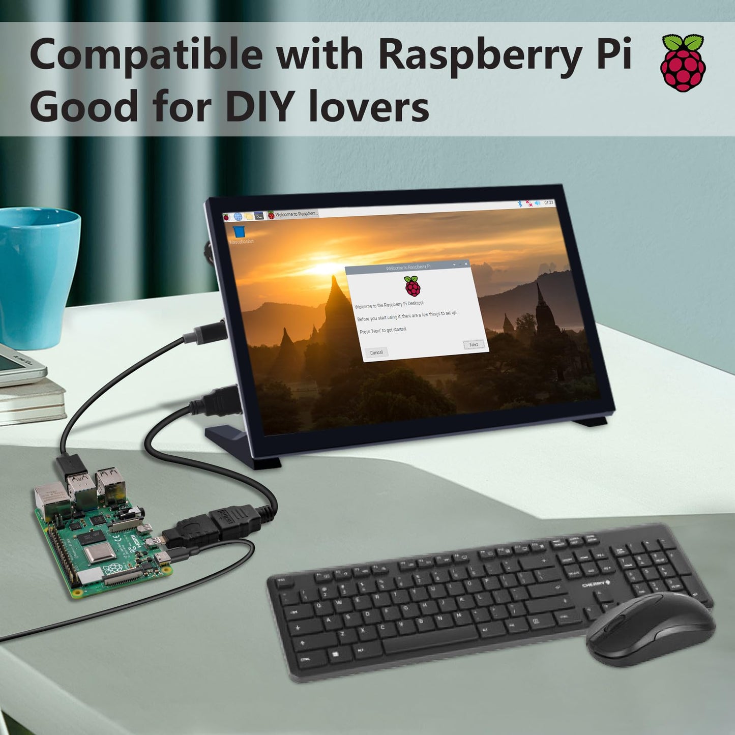 GeeekPi 10.1 Inch LCD Screen for Raspberry Pi, 1024x600 IPS LCD Display, HDMI Portable Monitor for Raspberry Pi 5/Pi 4B/3B+/3B/B+/Zero/400, Win11/10/8/7, Free Driver (Non-Touch)
