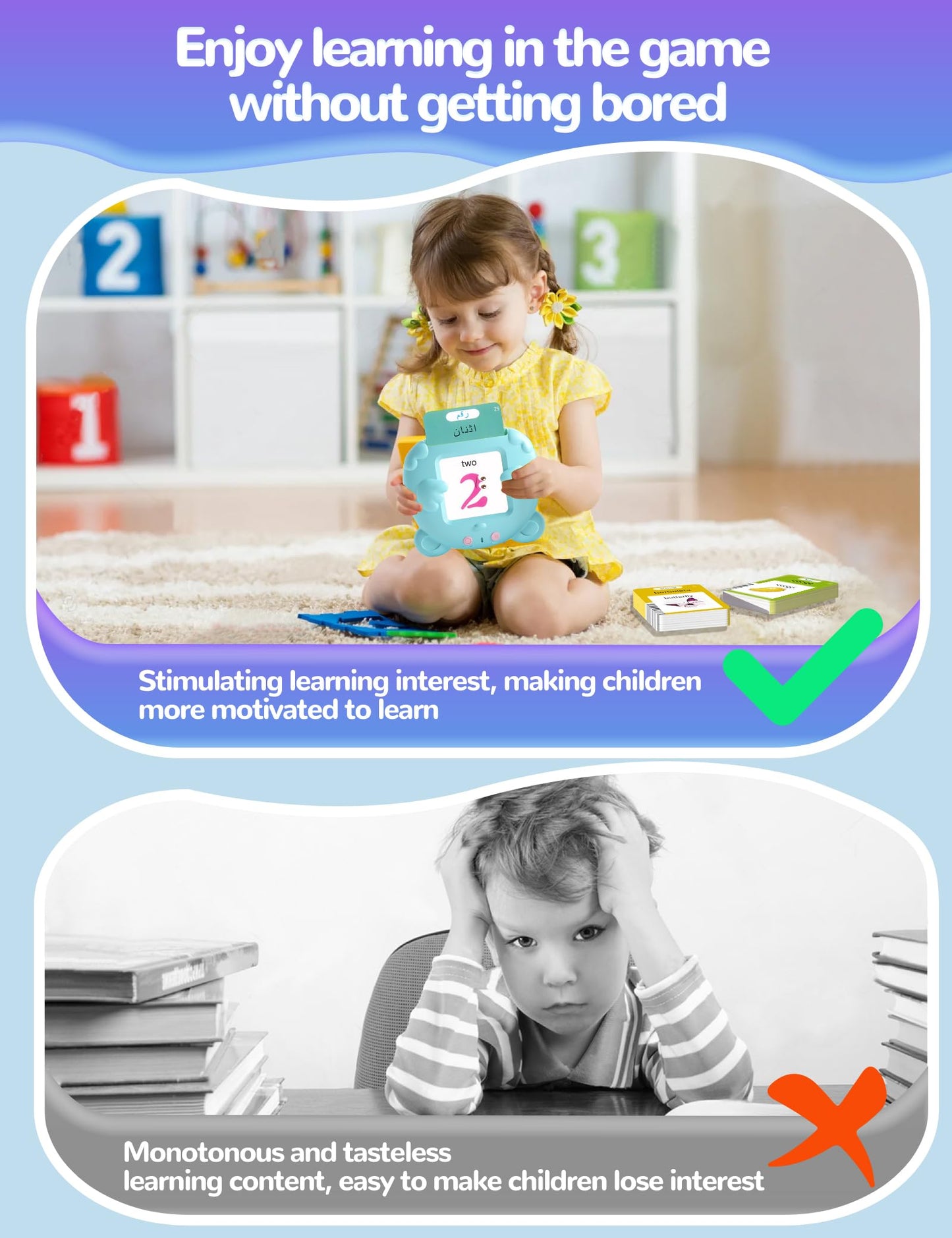 Arabic and English Talking Flash Cards for Toddlers, 510 Sight Words Bilingual Learning Toys for Children, Autism Pocket Speech Therapy Toys, Arabic Vocabulary Educational Flashcards