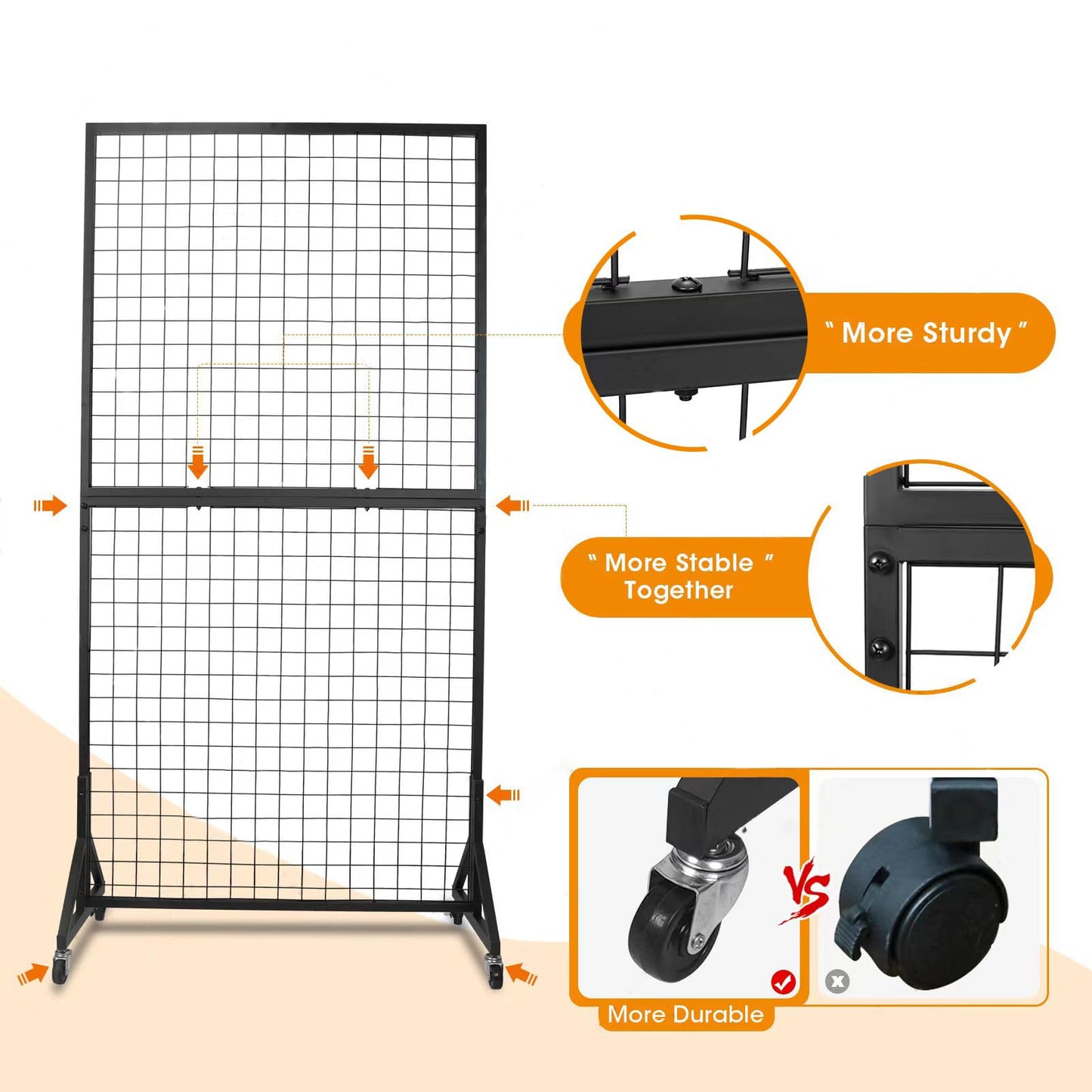 Eastern Tree 2 Packs 3'X 6' Two Gridwall Panels Display Stand with Sturdy T-Base, Black Wire Grid Wall Panels for Craft Show Display Rack, Art Display Stand, Extra more 20 Hooks