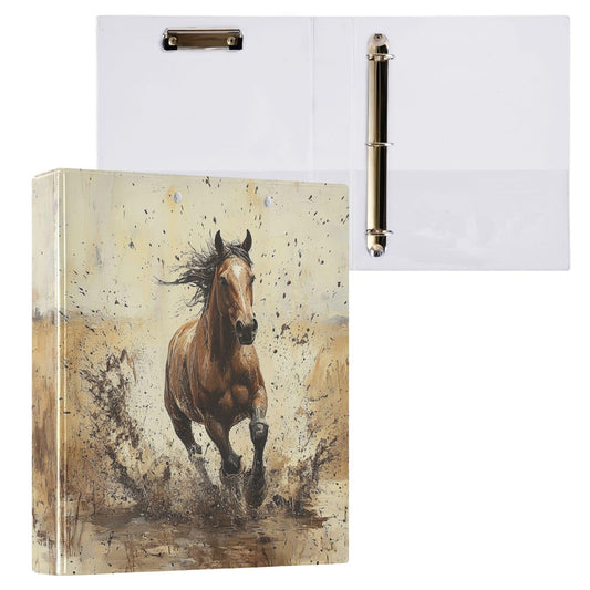 Brown Horse Round Ring Binders 1.5 Animal 3 Ring Clipboard Binder for Office School Work Supplies File Folder 200 Sheet Capacity Easy Open