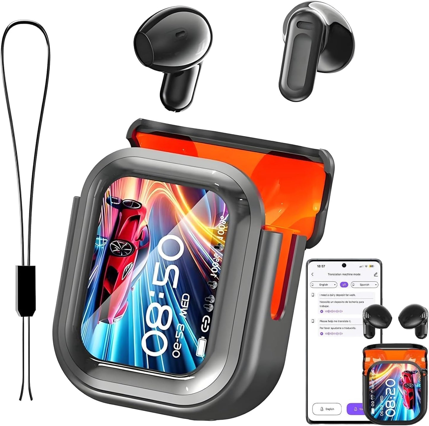 NE20 Earbuds, 2025 New NE20 AI Translation Earbuds in Real Time, Language Translator Headphones with LCD Touch Screen Audifonos Traductores Inglés Español Support 140 Languages for Travel White