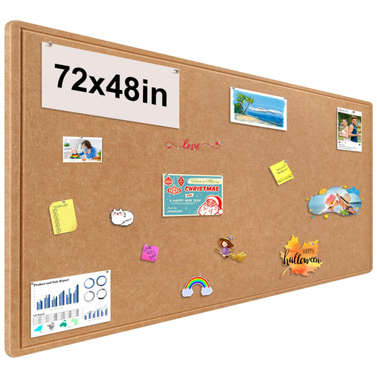 Large Bulletin Board, Foldable 72x48 Inches Cork Board Alternative, Large Felt Board Decorative Pin Board for Wall, Foldable Photo Board Self-Adhesive Vision Board with 36 Pushpins Brown