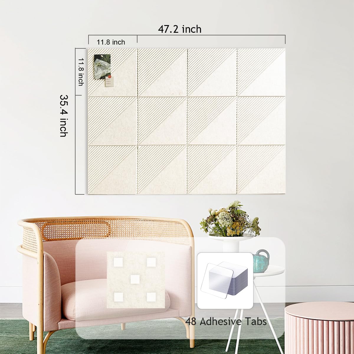 Large Cork Board for Walls 48"x 36", 12 Pack Felt Wall Tiles with Safe Removable Adhesive Tabs, Cork Board for Office,Pinboard Bulletin Board - Oatmeal