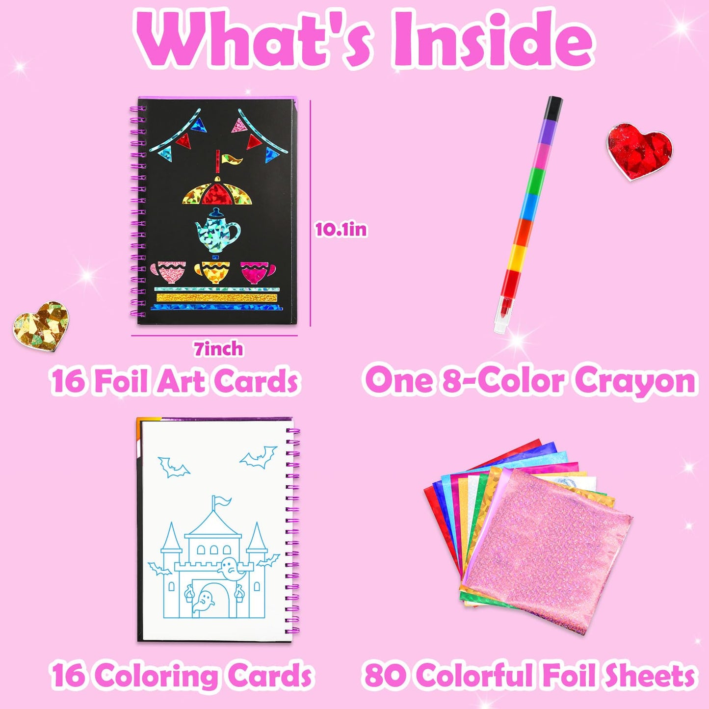 FUNNYB&G Foil Art Craft Kit for Girls 4-10 Years Old: Mess-Free & No-Glue, Create 16 Sparkly Amusement Park Pictures – Perfect Travel Toy & Birthday Gift for Kids （Amusement Park）