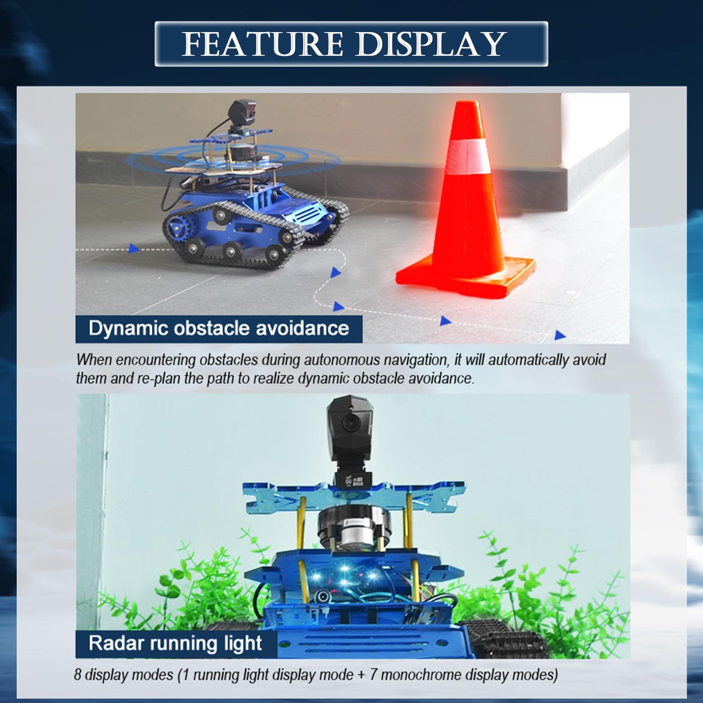 Smart Tank Robot Car ROS SLAM with LIDAR, Aluminum Alloy Chassis, Display, HD Camera, Support SLAM Mapping Navigation and Autonomous Driving (with Raspberry Pi 4B 4GB), AI Tracked Car (Black)