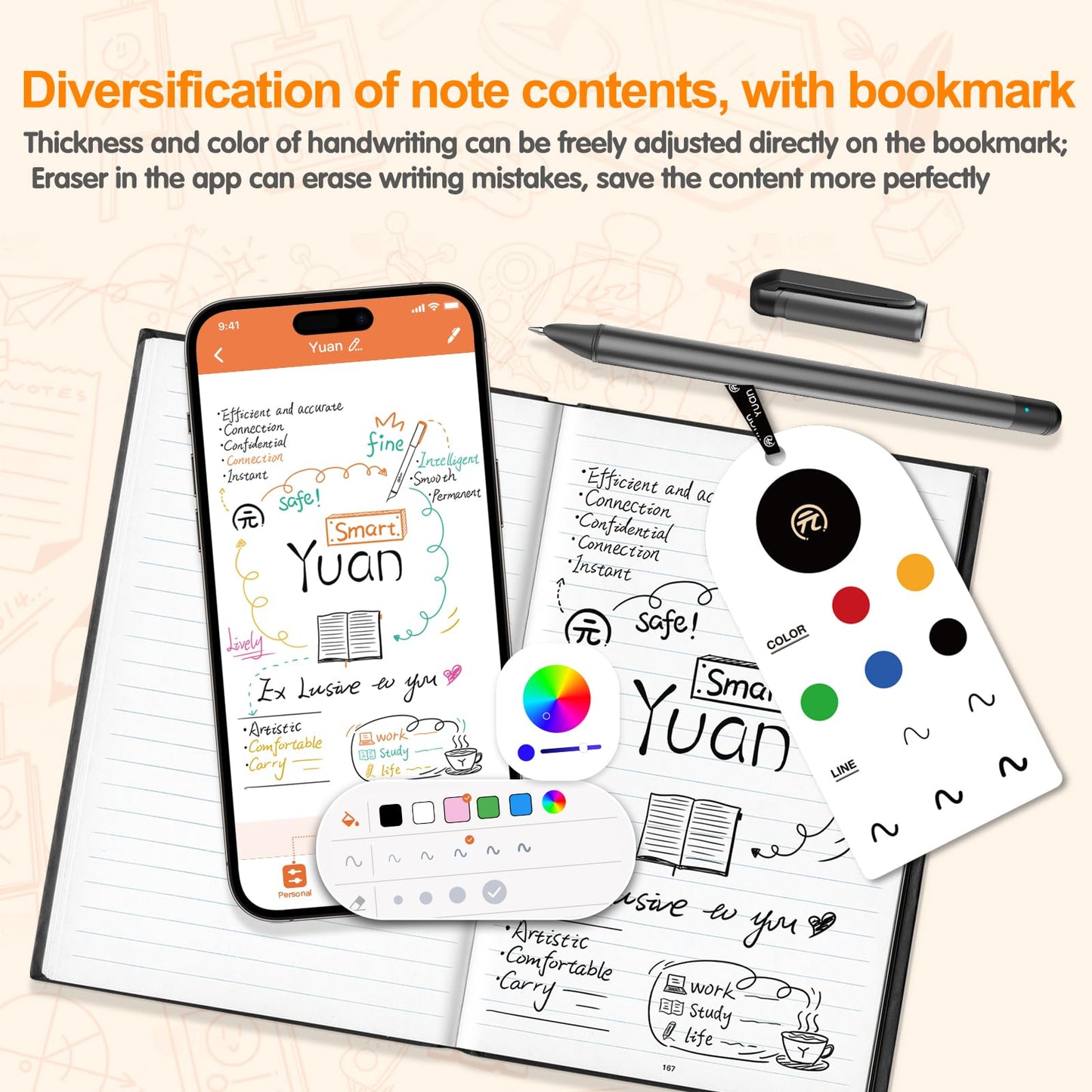 Yuan Digital Sync Pen with Notebook, Smart Writing Set Real time Sync Digitizing for Paper Notes Convert to Text, Smart Pen and Notebook for Note Taking Sync Notes to Phone/Tablet Instantly