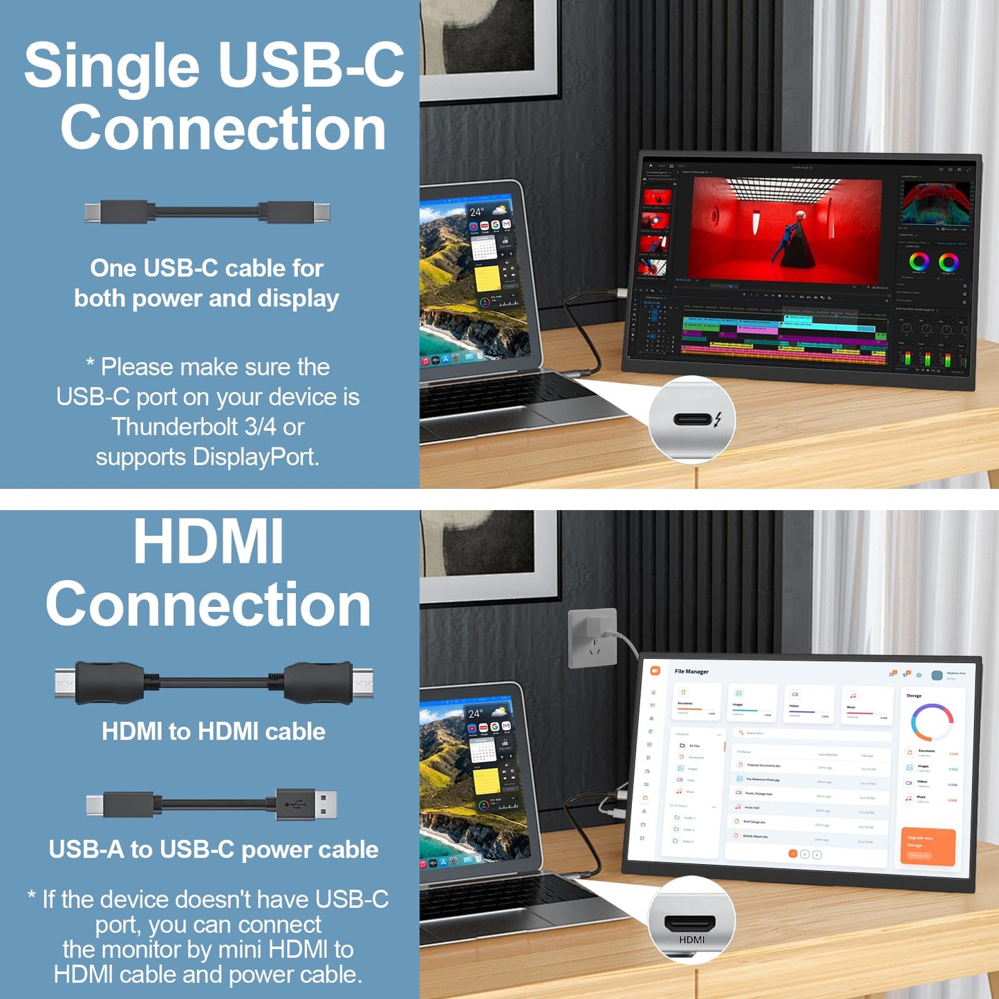 IBW Small Portable Monitor 10.5" 500 Nits 2000:1 FHD 1280P IPS Screen, Ultra-Slim Mini Monitor w/Kickstand & Dual Speaker, USB C HDMI HDR Portable Gaming Monitor, Travel Monitors for Laptop PCs