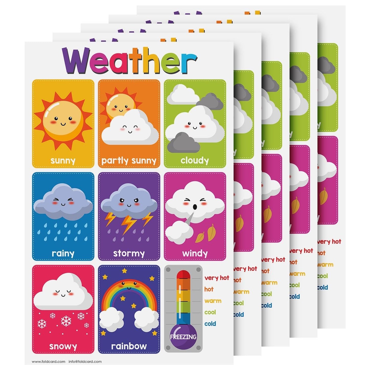 Weather Educational Charts for Preschool to Gradeschool – Bright and Colorful Visual/Learning Aid Wall Art Poster for Classroom or Home | Printed on Glossy Durable Cardstock | 11" x 17" | 5 per Pack