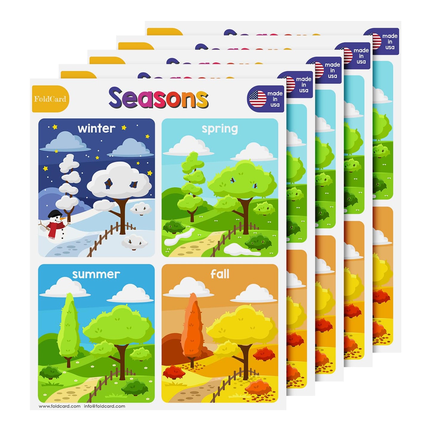 Educational Charts for Preschool to Grade 1 – Bright and Colorful Educational Visual / Learning Aid Wall Art Poster for Classroom or Home | Glossy Durable Cardstock | 8.5" x 11" | 5 per Pack (Seasons)