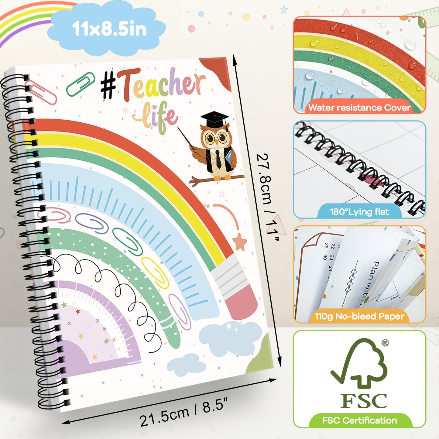 AECCN Teacher Planner 2026-2027 Academic Year, 8.5" x 11" with 7 Period Lesson Plan Book, Weekly & Monthly Planner with 110gsm Thick Paper, Cute School Supplies & Teacher Supplies for Classroom Organization