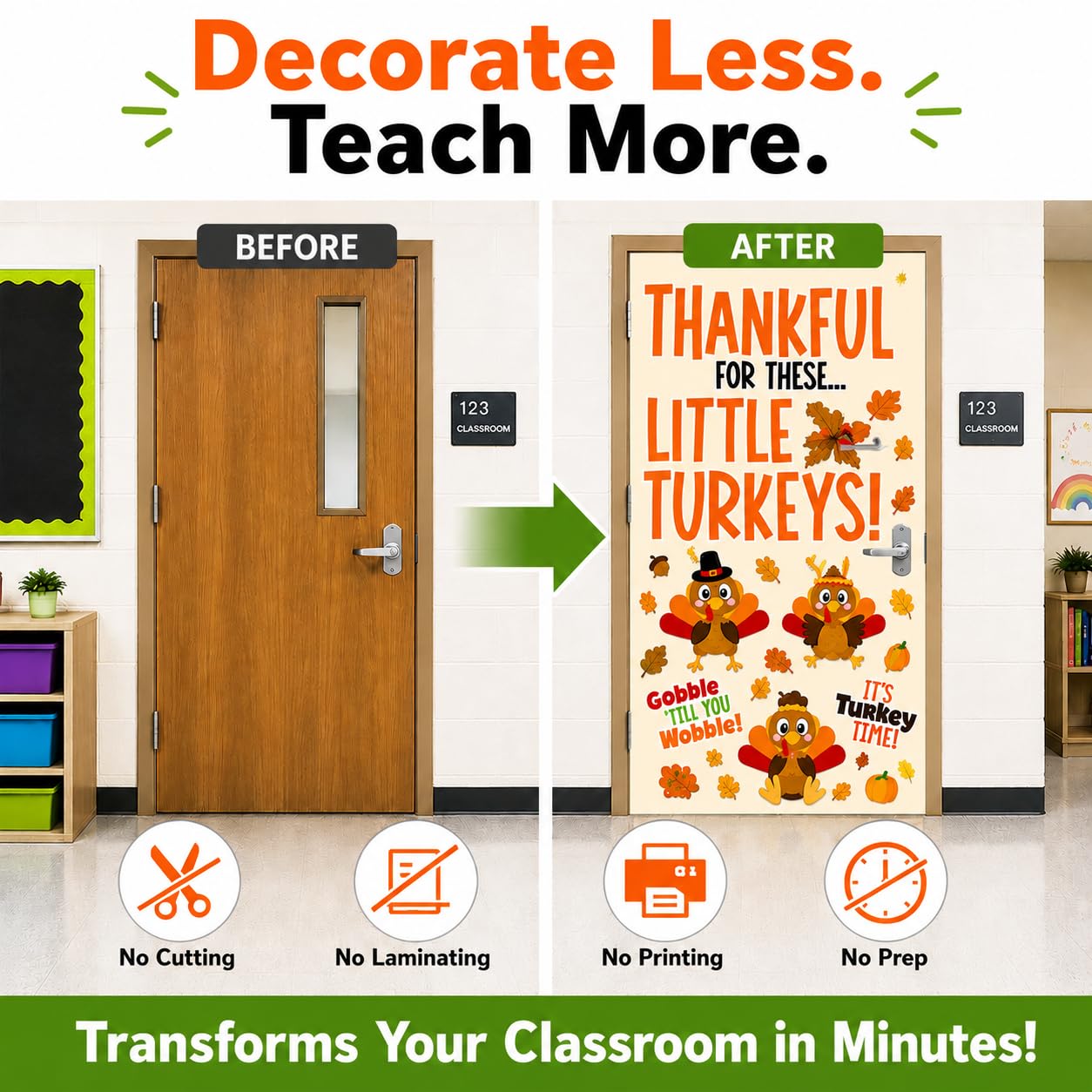 Hello Hallway Classroom Door Decorations for Teachers, Thanksgiving | Reusable Peel & Stick Door & Whiteboard Decor Kit | Preschool Pre-K Kindergarten Classroom Wall Decor