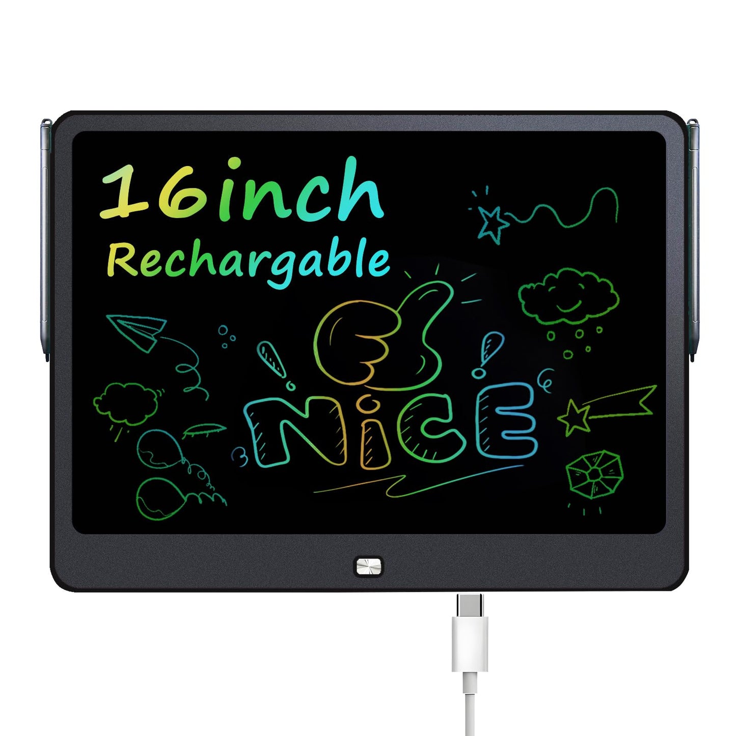 Rechargeable LCD Writing Tablet for Kids, 16 Inch Colorful Drawing Tablet, Educational Toddler Drawing Pad, Reusable Learning Toys for Kids (Ages 3-12), Ideal Gift for Christmas Birthday (Black)