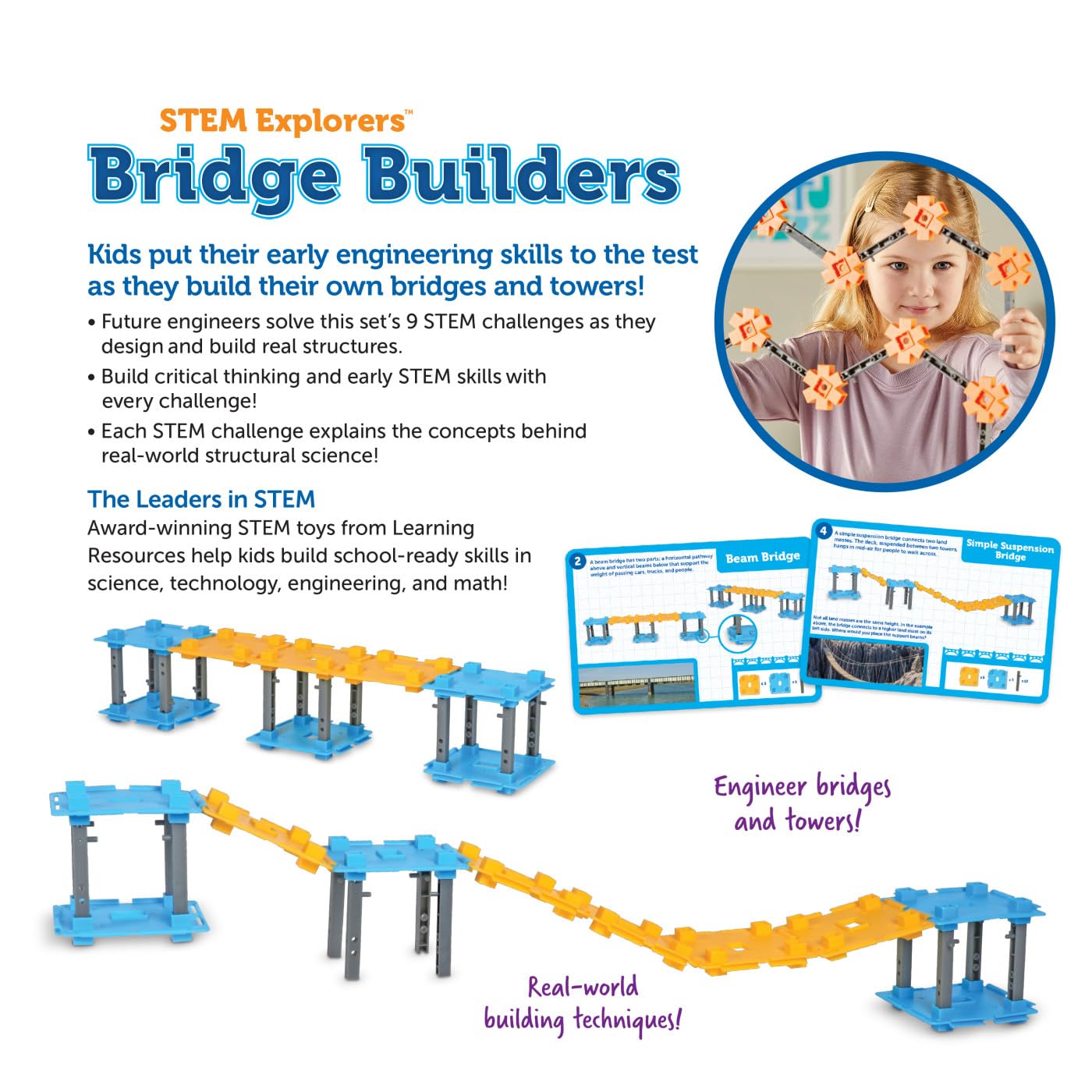 Learning Resources STEM Explorers Bridge Builders - Building Science Toys, Fine Motor Skills, Toddler Explorer Kit, Gifts for Boys and Girls