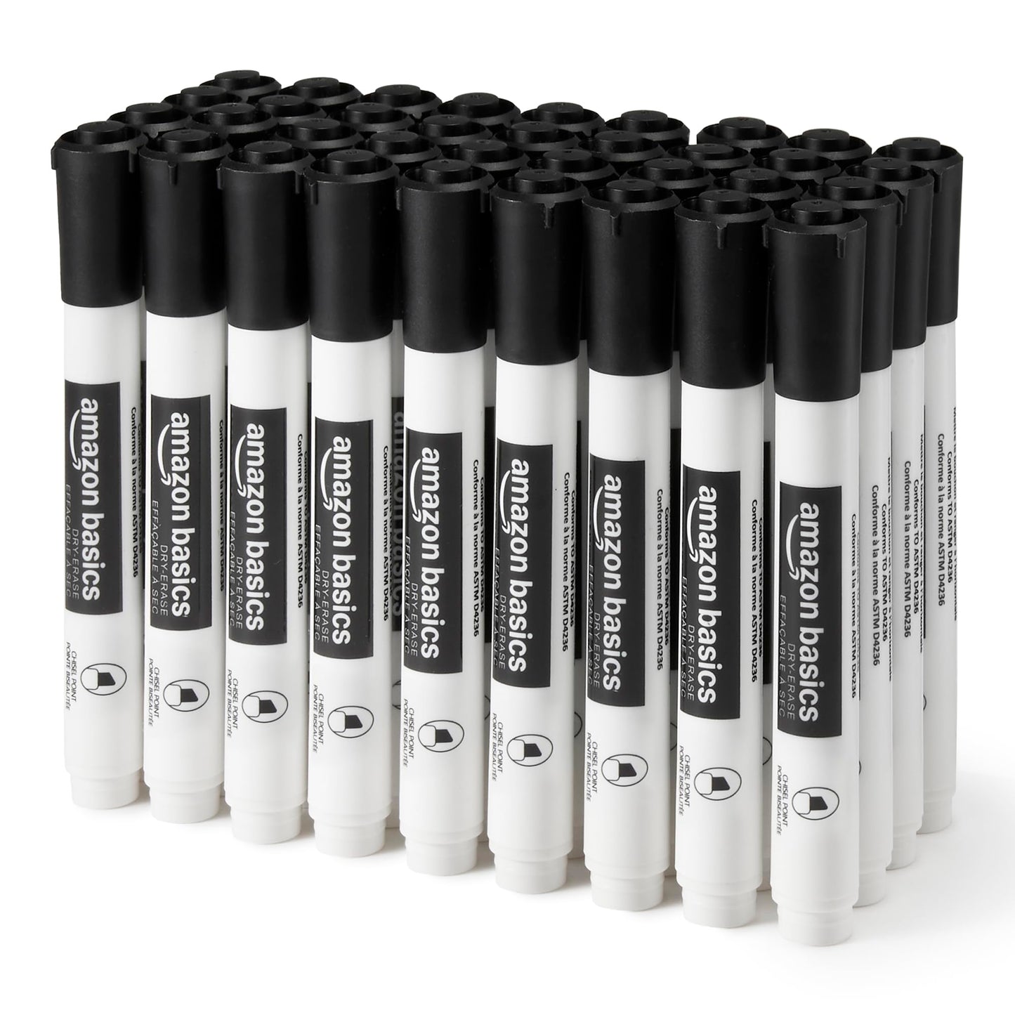 Amazon Basics Low-Odor Dry Erase Whiteboard Markers, Chisel Tip, Quick-Dry, Black, 36-Pack