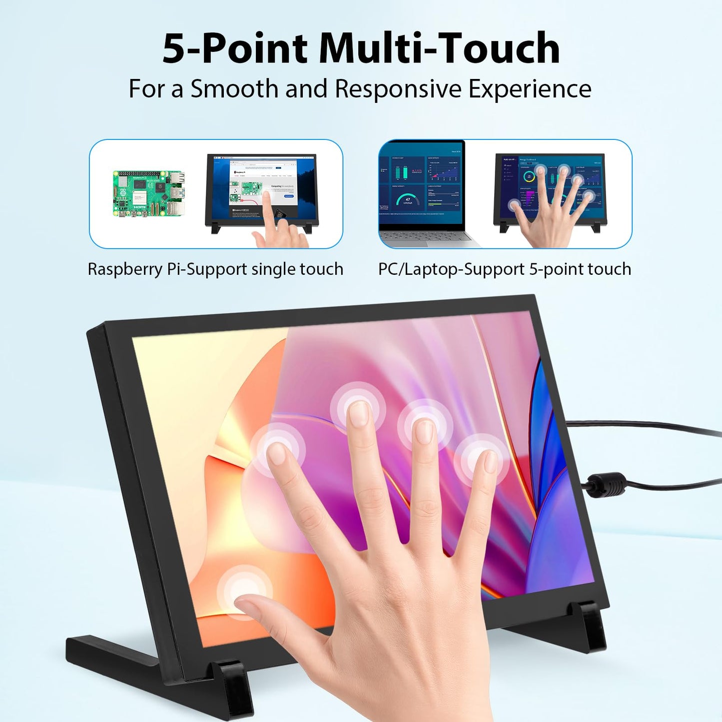 ELECROW 10.1 Inch Touchscreen Monitor, 1280x800 IPS LCD HD Display with Stand, Portable Capacitive Touch Screen for Raspberry Pi 3/3B+/4B/5, Jetson Nano, Banana Pi, PC, Windows, Beaglebone