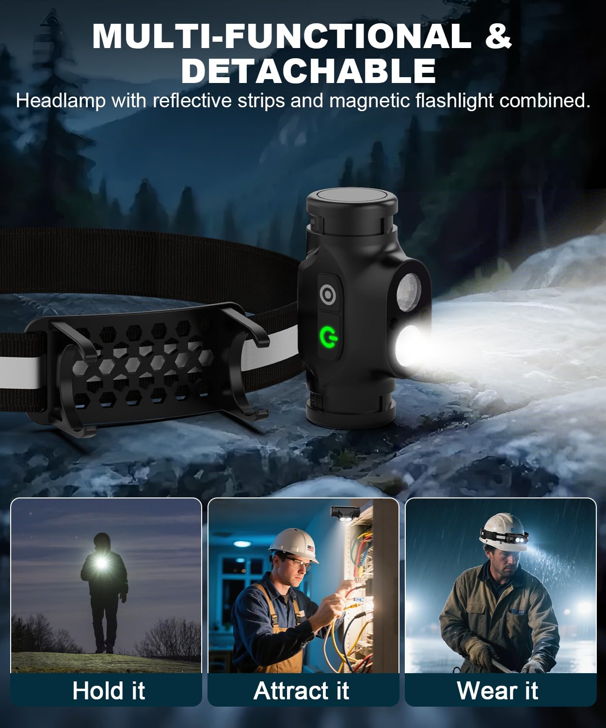 Spriak Rechargeable Headlamp, 1500 Lumens, Motion Sensor, 4 Modes, 2 Pack, Black, Model: Spriak-5066Headlamp