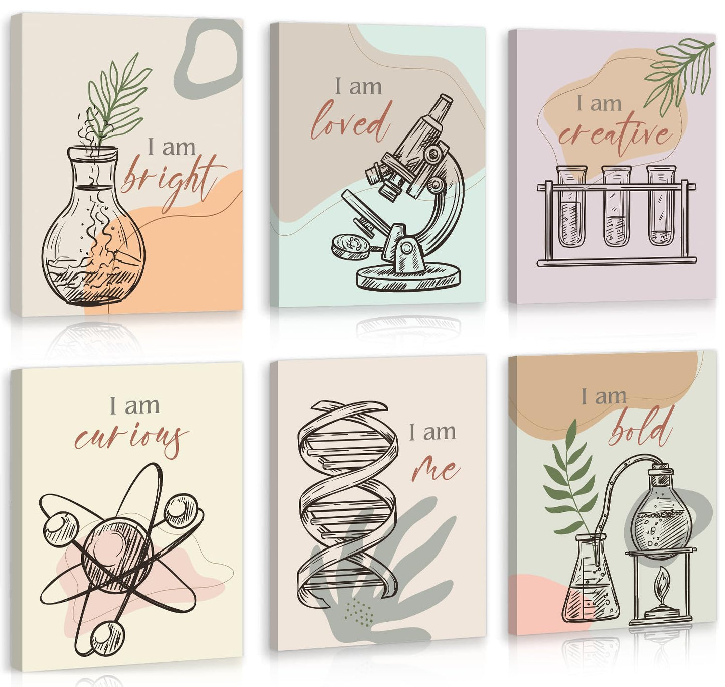 CHDITB Chemical Science Art Print For Classroom, Boho Funny Chemistry Motivational Poster Set Of 6(8x10inch) Middle School Science Explore Canvas Framed Wall Art For Laboratory Lab Library Decor