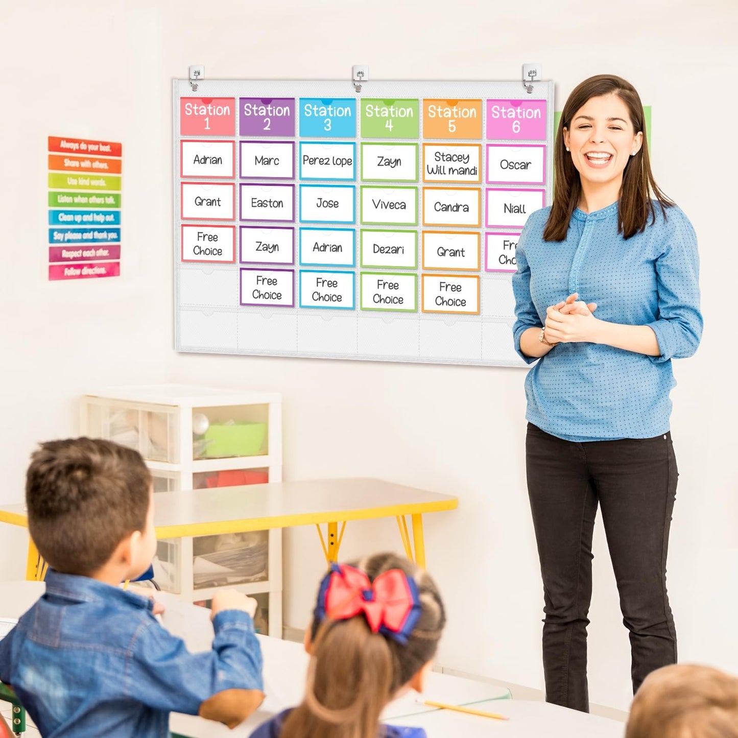 AKAYOK 4" x 6" Index Card Holder Sleeve - 36 Pockets Photo Collage Frame for Wall - Classroom Pocket Chart for Index Card, Homework, Pictures, Drawing, Student Profile Display