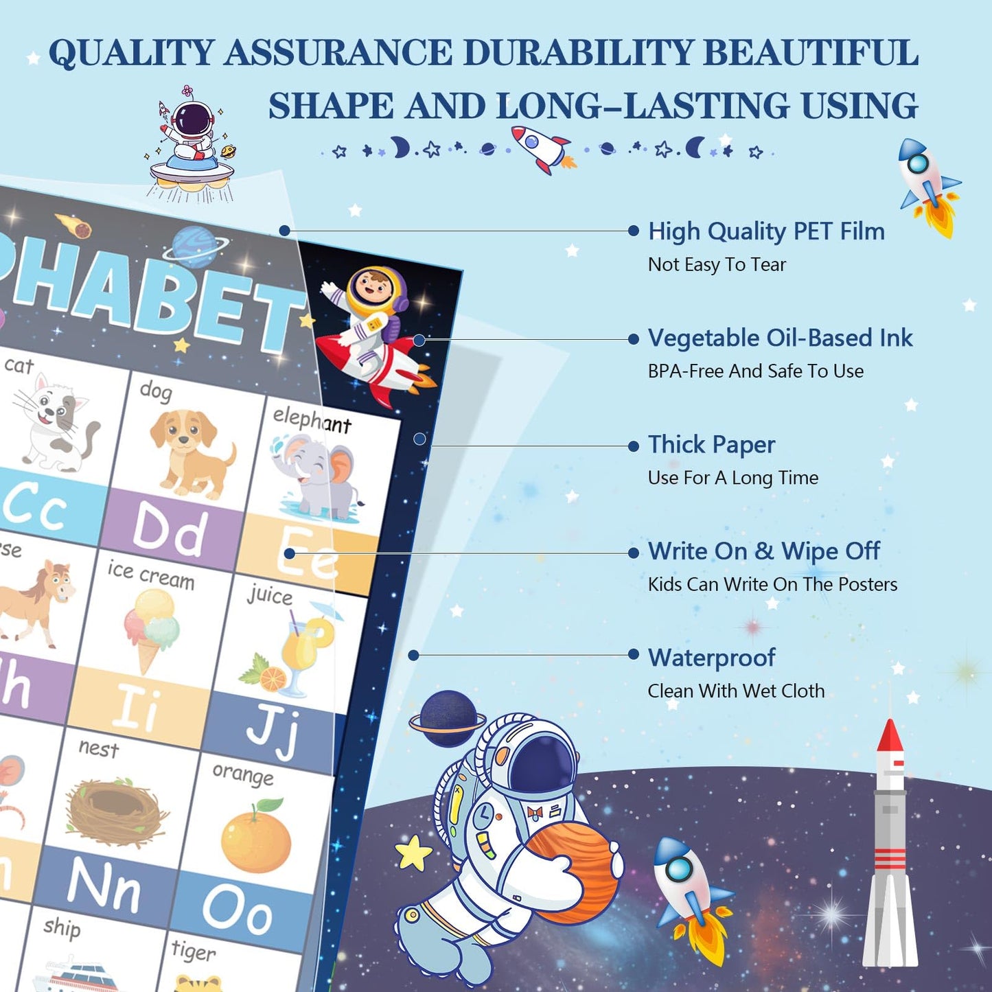 Funrous 18 Pcs Space Educational Posters for Classroom Decorations Preschool Kindergarten Elementary Toddlers Prek Learning Chart Material Us World Map, Abc Alphabet, Shapes, Numbers, Days of The Week