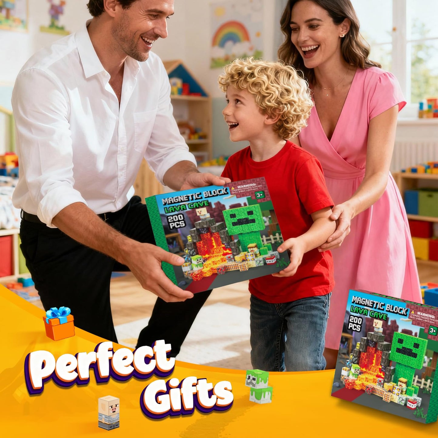 Lukoca 200PCS 0.8inch Magnetic Building Blocks STEM Toy for Kids 3+ Toddler Educational Construction Gift for Boys & Girls (Lava Cave-200pcs)