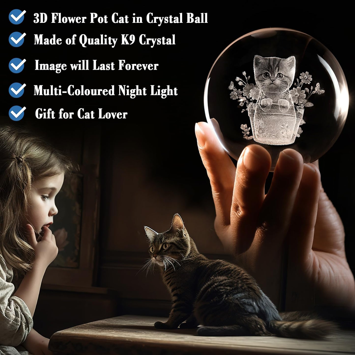 IFOLAINA Cat Themed Gifts for Women Christmas 3D Crystal Ball for Her Mom Girls Cat Lover Gifts for Women Birthday Glass Globe Decor for Bedroom