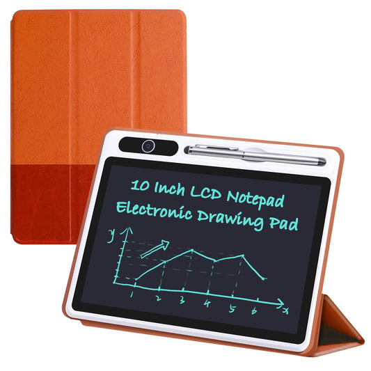 10inch LCD Writing Tablet with PU Protective Cover Electronic Writing Notebook Erasable Drawing Board for Adults at Home Office Work(Brown)