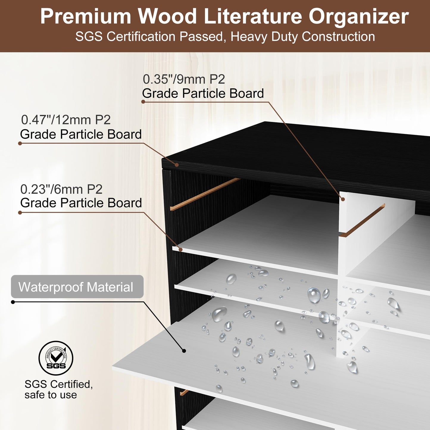 EasyPAG Wooden Literature Organizer with Adjustable Shelves, 48 Compartments Office Paper Organizer Storage 24000 Sheets Letter Size Paper, Student Mailbox for Classroom, Black/White