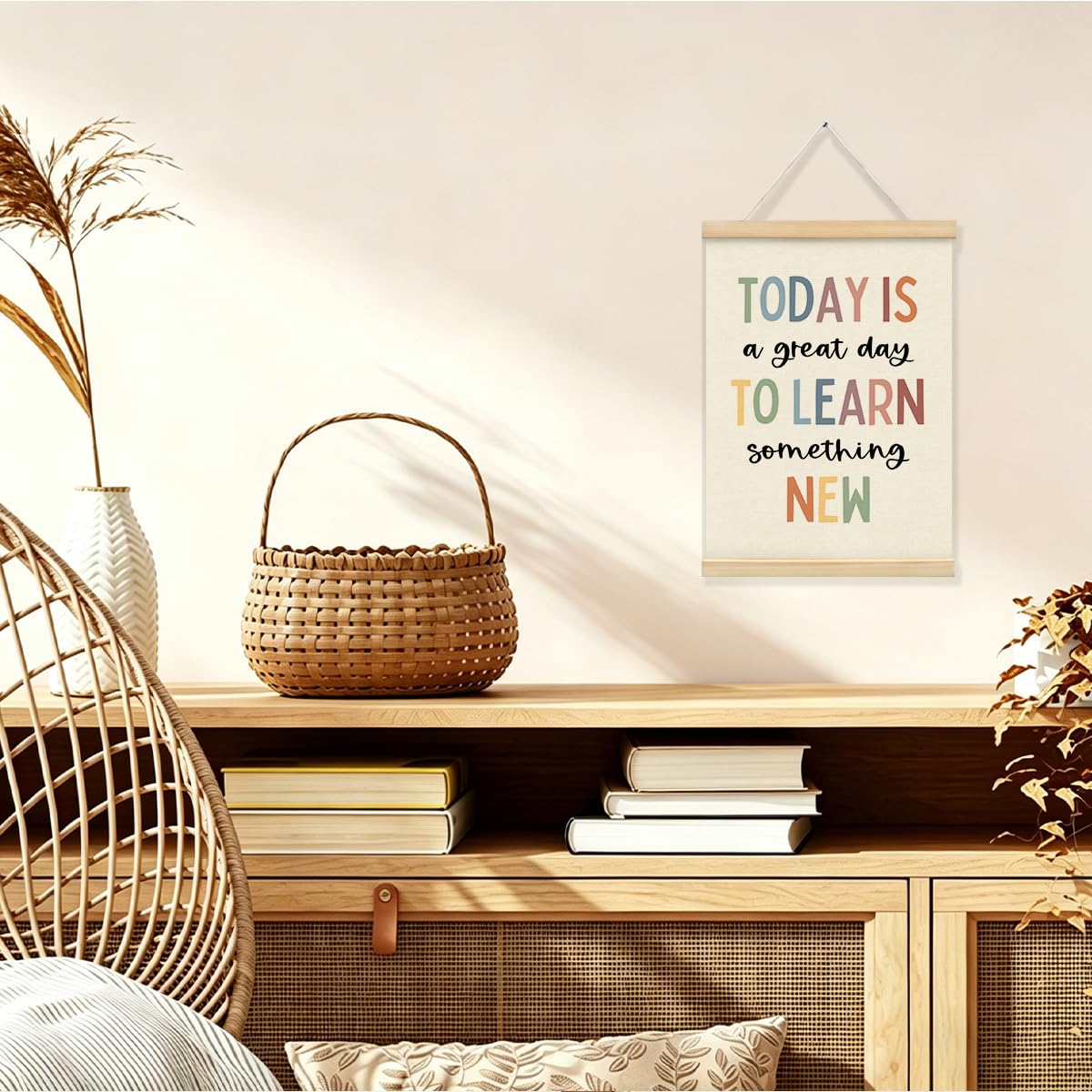 STHTTSW Boho Classroom Decor Motivational Wall Art, Today Is a Great Day to Learn Something New Poster, Positive Affirmations Wall Decor for Kids Room, Playroom & Homeschool Essentials, 12x16