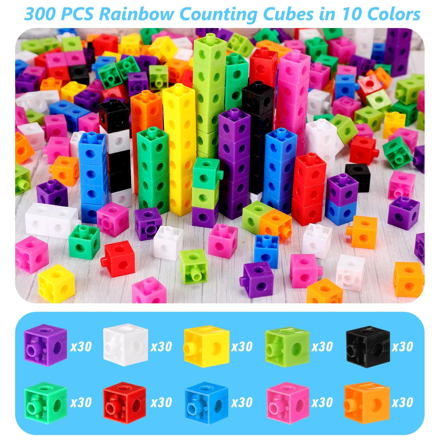 Jenaai 300 Pcs Linking Cubes with Storage Container Counting Cubes, Colorful Plastic Counting Block, Math Manipulatives Classroom Learning Supplies for Preschool Kindergarten(Orange)