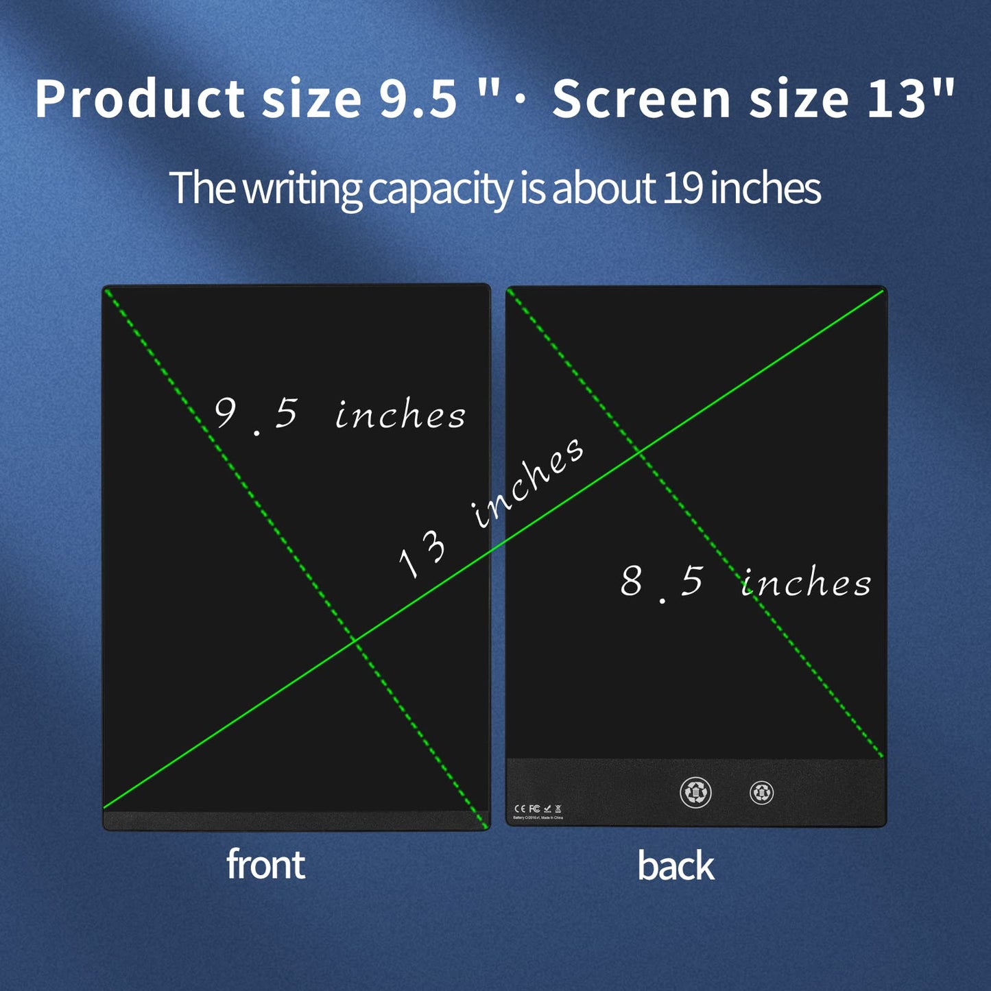 LCD Writing Tablet 9.5 Inch Double Display, Ultra-Slim 0.2in Lightweight Compact Digital Notepad, Two-Sided Reusable Drawing Pad with Magnetic Stylus, Kids Doodle Board for Adults Office School