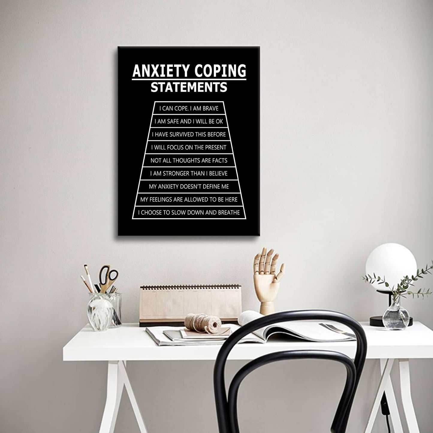 Inspirational Canvas Wall Art Anxiety Coping Statements Quote Office Decor Painting Pictures Motivational Poster Prints Artwork for Modern Home Living Room Stretched and Framed [18''Wx 24''H]