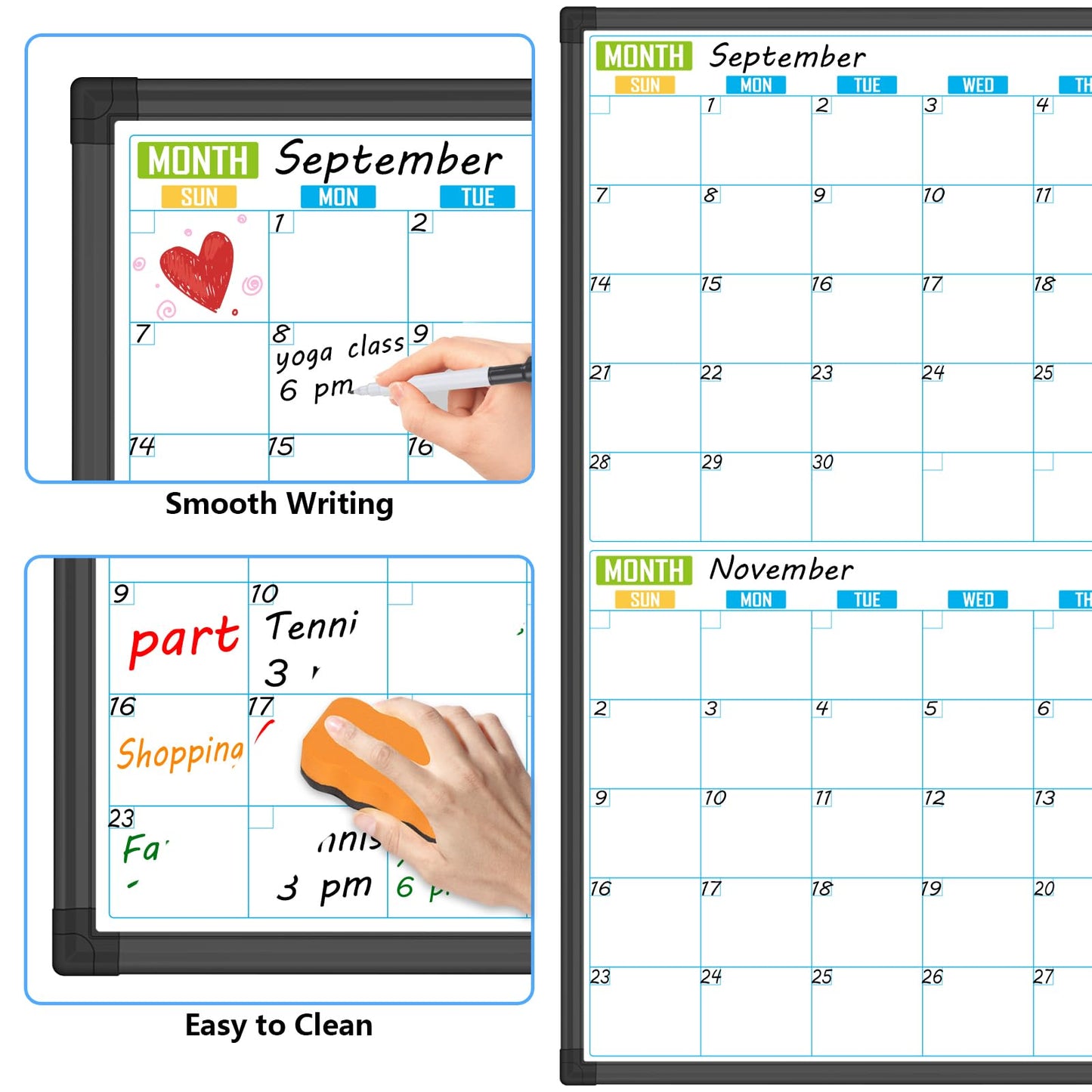 Lockways 36" x 24" Magnetic Dry Erase Calendar Whiteboard - 4-Month Framed Planner with Aluminum Frame,Wall Mountable Office/Home/School Organization Board for Messages, Presentations & Memos