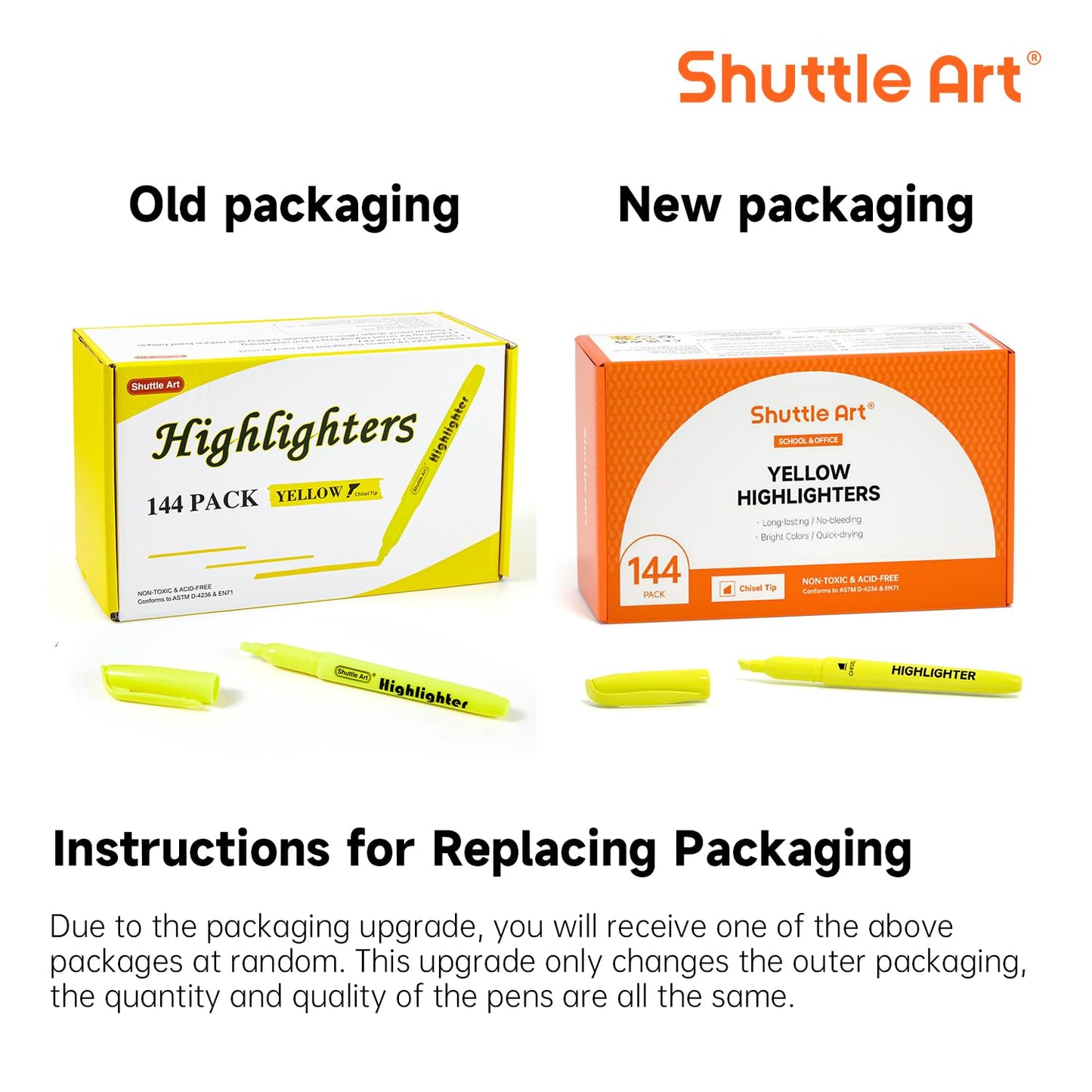 Shuttle Art 144 Pack Highlighters, Yellow Highlighter Pen Bulk with Versatile Chisel Tip Dry-Quickly Non-Toxic Highlighter Markers for Adults Teachers Students Highlighting in Home School Office
