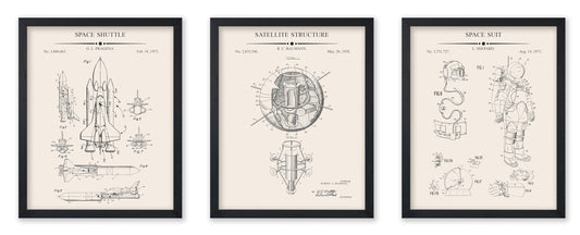 Monem Art 3-Piece Space Blueprint - Suit Patent Print, Spaceship, NASA, Rocket, Astronaut Art - Great Office or Living Room Wall Decor - 8x10 UNFRAMED