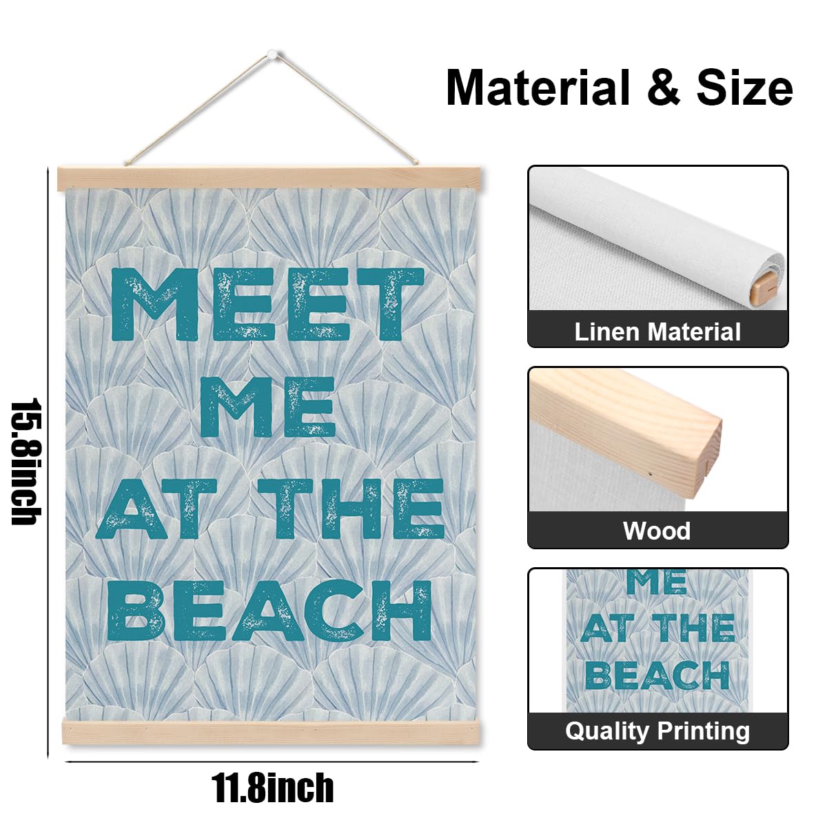 CQM Coastal Cowgirl Beach Room Decor Poster Hanger - Meet Me At The Blach, Aesthetic Seashell Wall Hanging Banner for Bedroom Classroom, Blue Posters Hangers Beach Decor for Girls Room