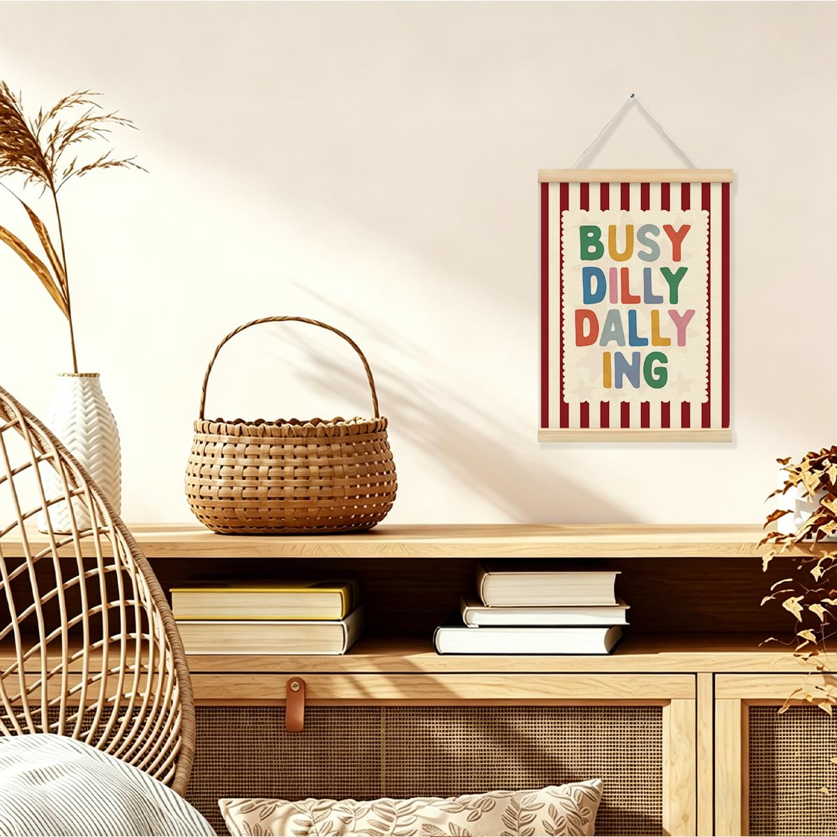 STHTTSW Playroom Wall Decor, Positive Quote Busy Dilly Dallying Art, Boho Classroom Decor, Apartment Nursery Wall Art for Toddler Boys Girls, Kids Room Baby Room Essentials, 12x16 Inches