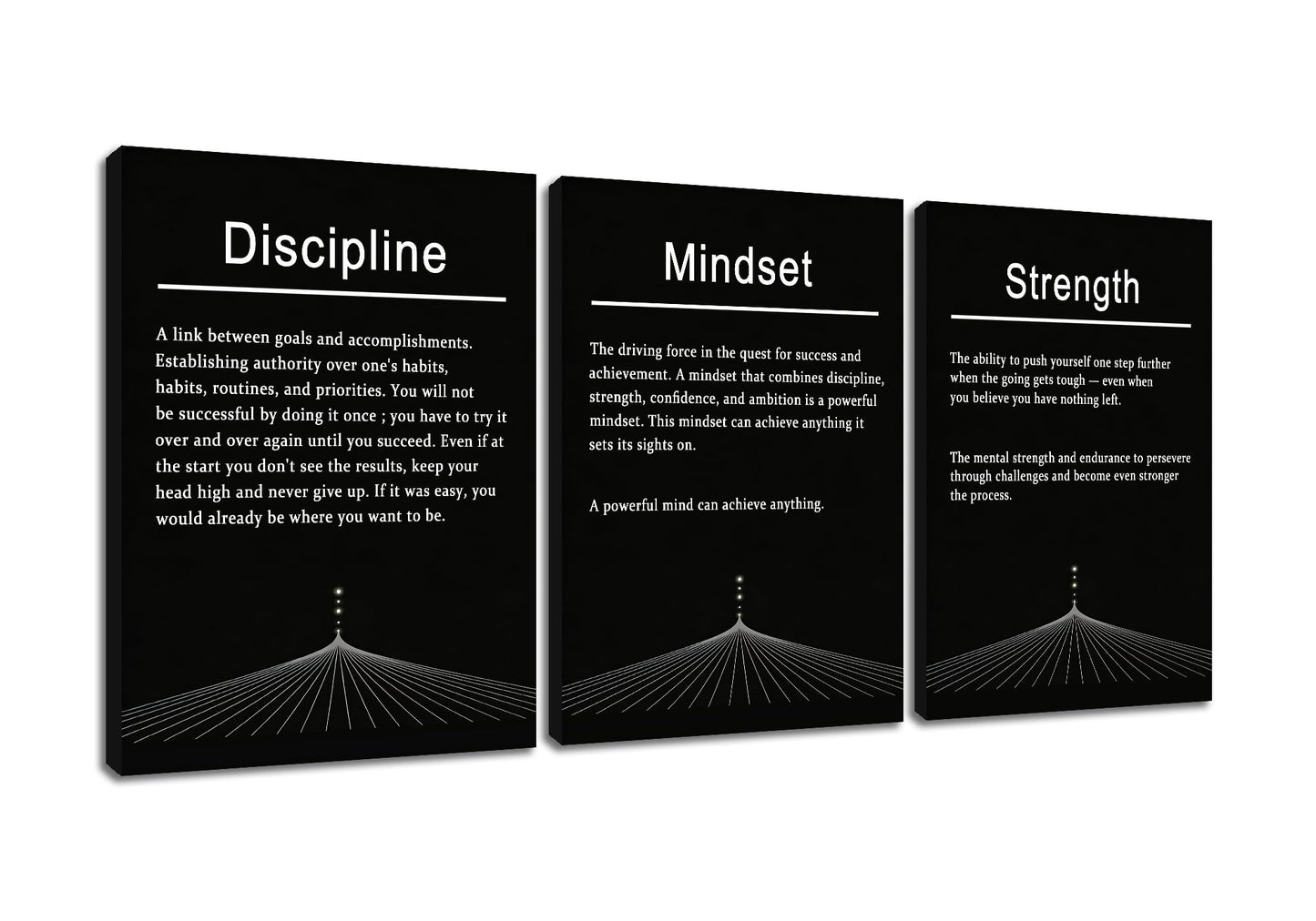 PSYYSP 3 Piece Motivational Wall Art Discipline Strength Mindset Quotes Canvas Pictures Framed Black And White Inspirational Posters For Office Decor Home Gym Modern Minimalist Artwork, 36x16 Inch