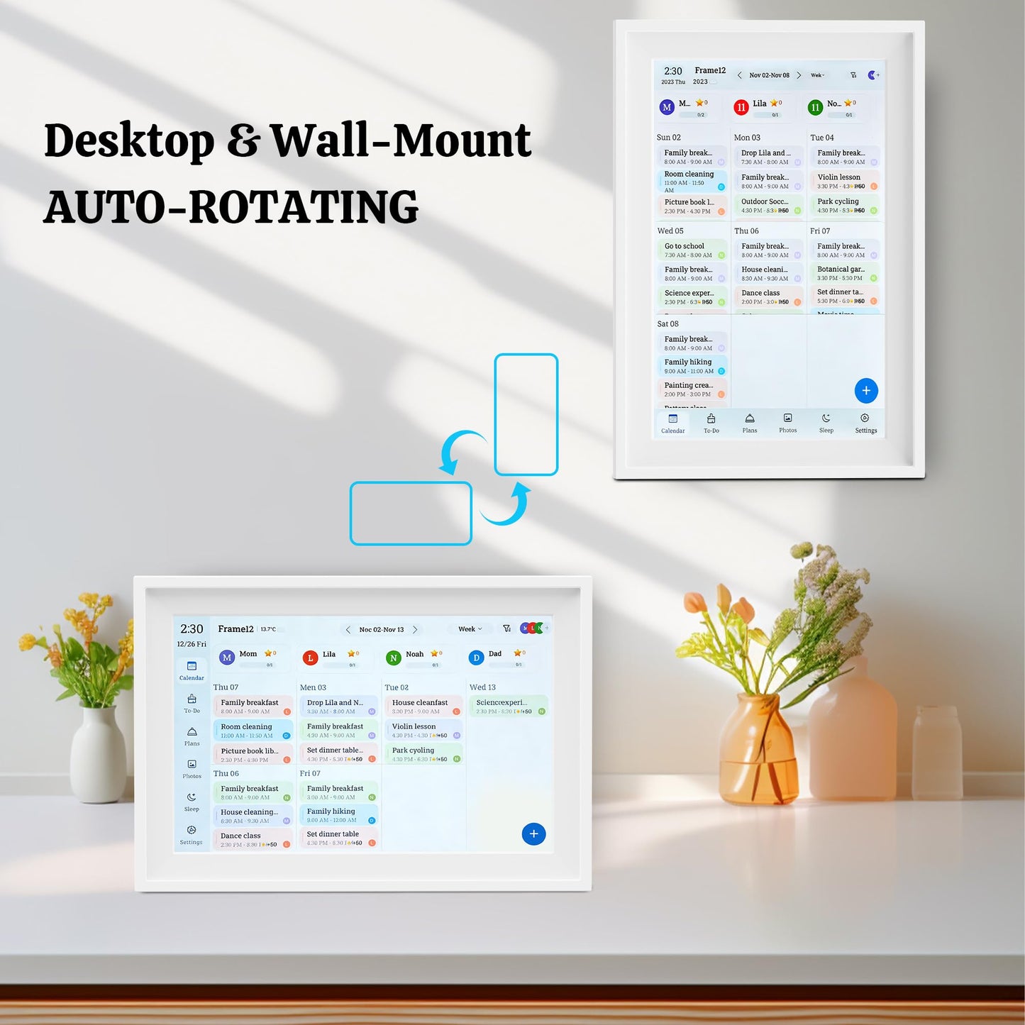 Digital Calendar, 10.1" HD Touchscreen AI Photo Restoration & Meal Planner Auto-Rotate Desktop Wall Mount for Family Home, To Do List, Duty Chart