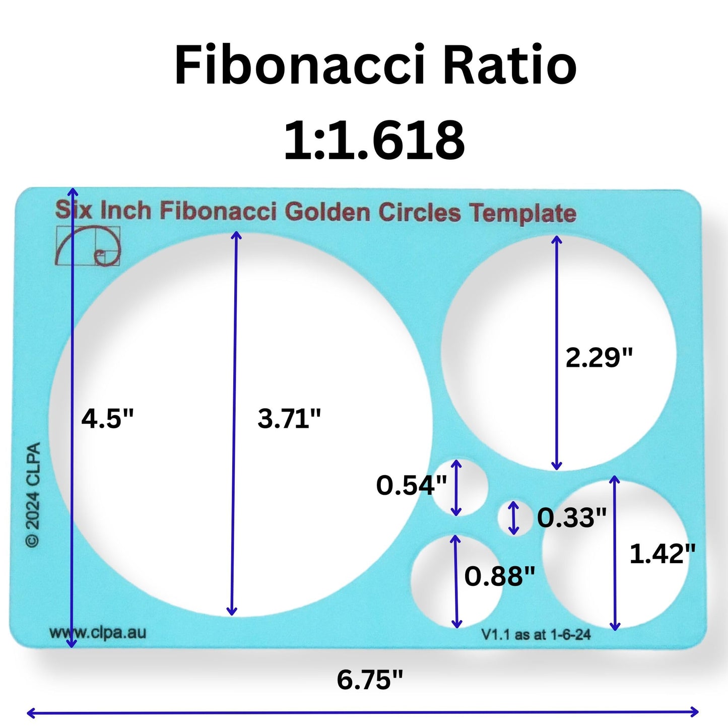 6" Circle Stencil Template — Golden Ratio Tool for Drawing — Fibonacci Template — Geometric Stencil for Art, Drafting and Quilting — Clear PETG — Made in Australia