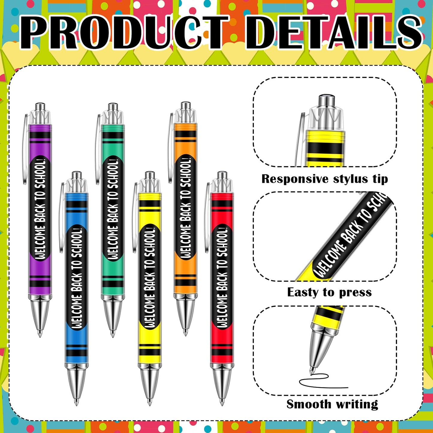 Tenceur 30 Set Bulk Back to School Gifts for Students Crayon Themed Ballpoint Pens Keychains and Cards Set First Day of School Gifts Supplies for Teacher Classroom Rewards Party Favors