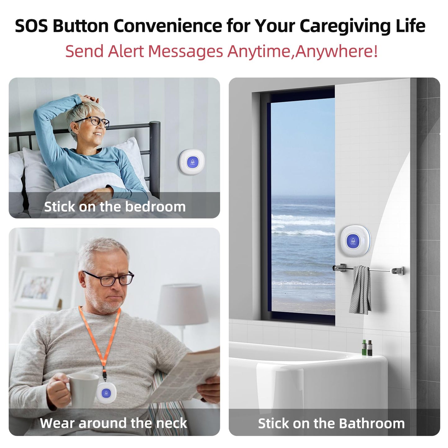 CallToU Wireless Caregiver Pager System, 500+ ft Range, Plug-in Receiver & Waterproof Call Button, Nurse Alert Emergency Call Button for Elderly, Home & Patient Care, Expandable Assist Call System