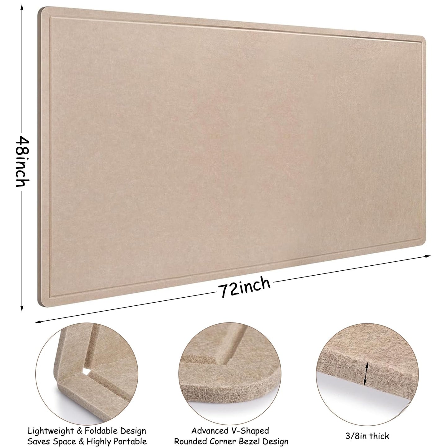Large Bulletin Board - 72 x 48 Inches, Large Felt Board Decorative Pin Board for Wall, Foldable Photo Board, Lightweight Durable Pin Board for Home, Office, School, Classroom, Kitchen (Dark Camel)