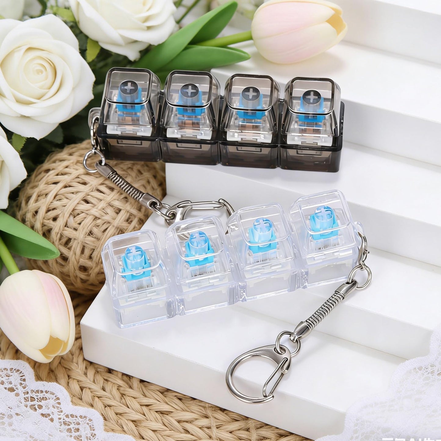 12 Pcs Keyboard Fidget Stress Relief Fidget Clicker Keyboards Set Clear Black Keyboard Decompression Button Stress Relief Gifts for Adults to Relieve Stresses Pass Time Party Favors
