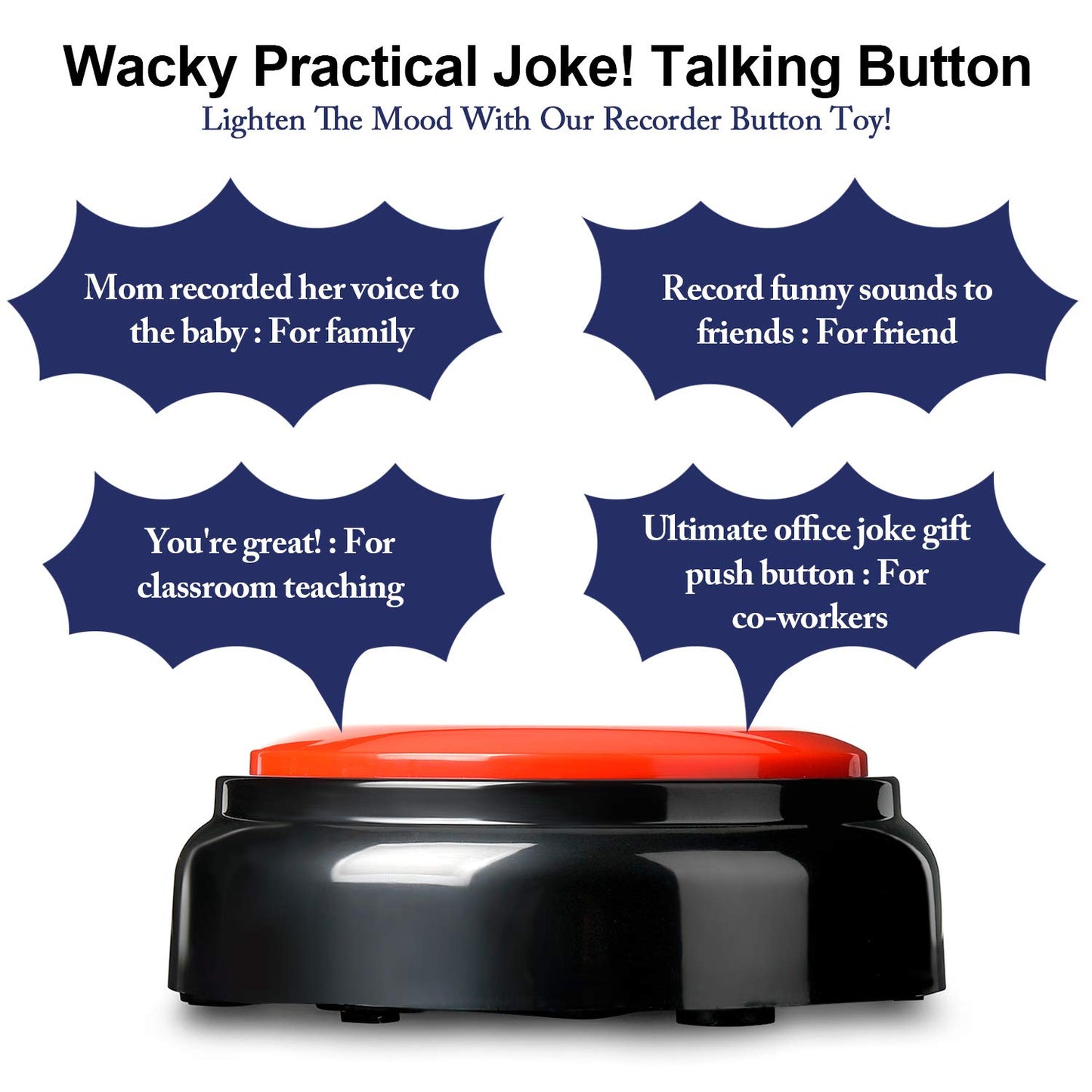 Record Talking Button Easy Button Recording Voice Button Funny OfficeToys Multifunctional Dog Buttons Talk for Communication-Classroom-Friendly Recordable Sound Buttons Buzzer Button（Black+Red